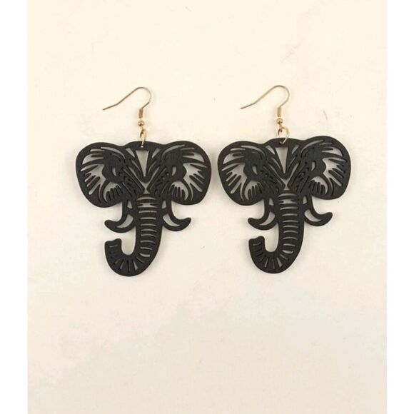 💕5/$18 1pair Cutout Trunk Up Elephant Shaped Pendant Wooden Dangle Earri - Picture 1 of 5
